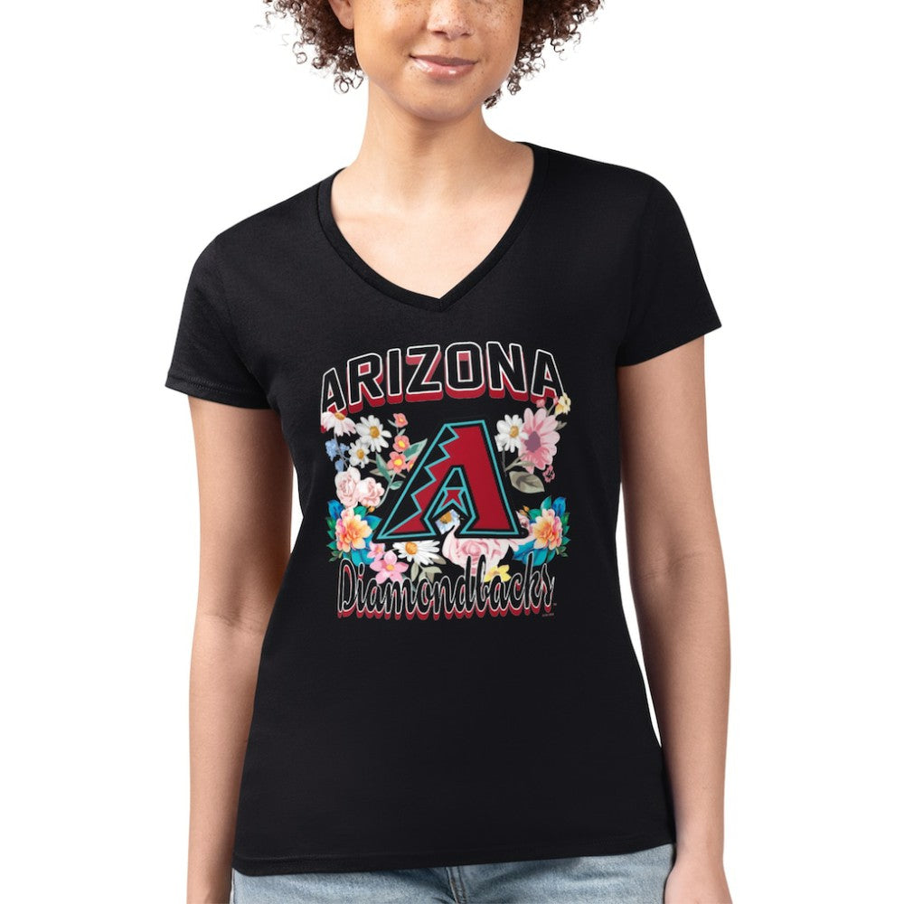 Arizona Diamondbacks G-III 4Her by Carl Banks Women's Super-Slim Fit Lightweight Flowers Graphic V-Neck T-Shirt - MLB