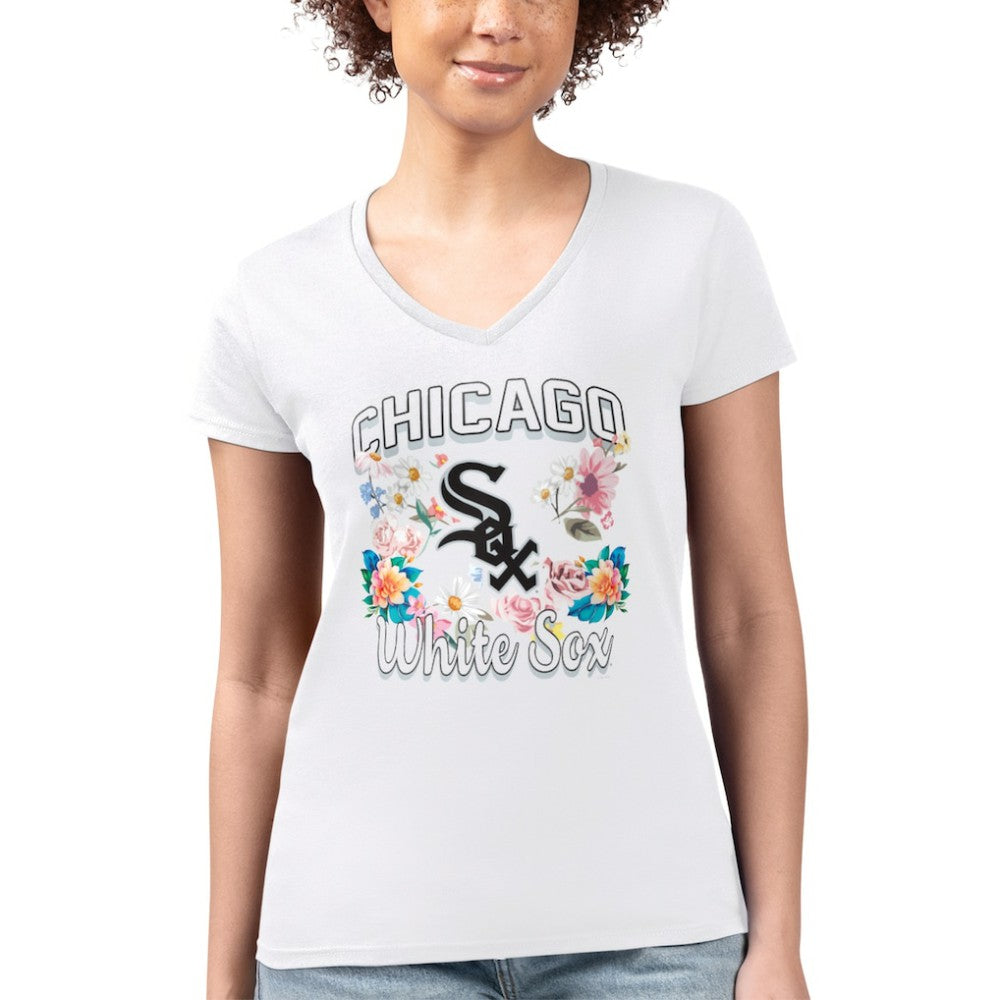 Chicago White Sox G-III 4Her by Carl Banks Women's Super-Slim Fit Lightweight Flowers Graphic V-Neck T-Shirt - MLB