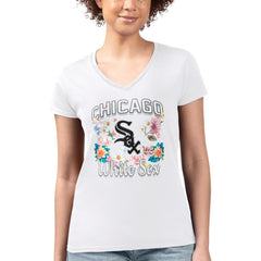 Chicago White Sox G-III 4Her by Carl Banks Women's Super-Slim Fit Lightweight Flowers Graphic V-Neck T-Shirt - MLB