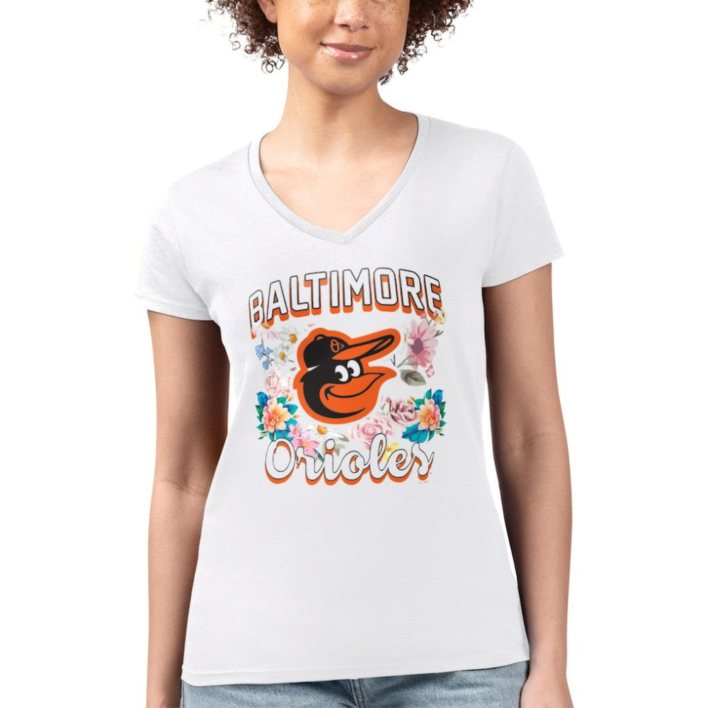 Baltimore Orioles G-III 4Her by Carl Banks Women's Super-Slim Fit Lightweight Flowers Graphic V-Neck T-Shirt - MLB