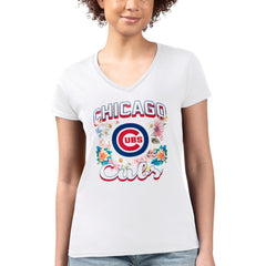 Chicago Cubs G-III 4Her by Carl Banks Women's Super-Slim Fit Lightweight Flowers Graphic V-Neck T-Shirt - MLB