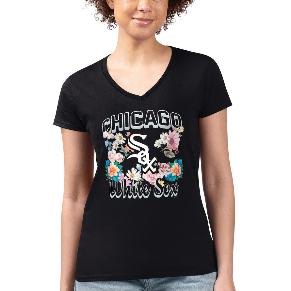 Chicago White Sox G-III 4Her by Carl Banks Women's Super-Slim Fit Lightweight Flowers Graphic V-Neck T-Shirt - MLB