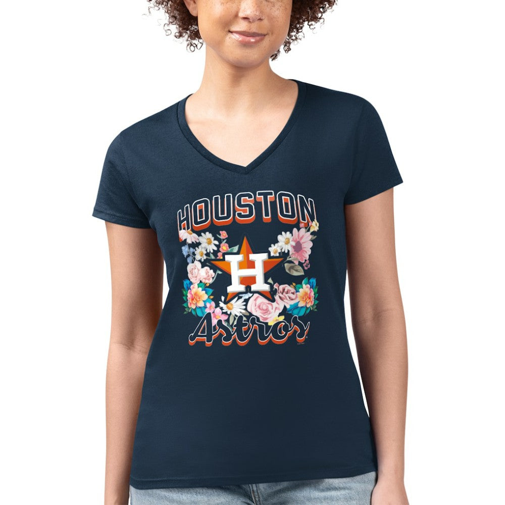 Houston Astros G-III 4Her by Carl Banks Women's Super-Slim Fit Lightweight Flowers Graphic V-Neck T-Shirt - MLB