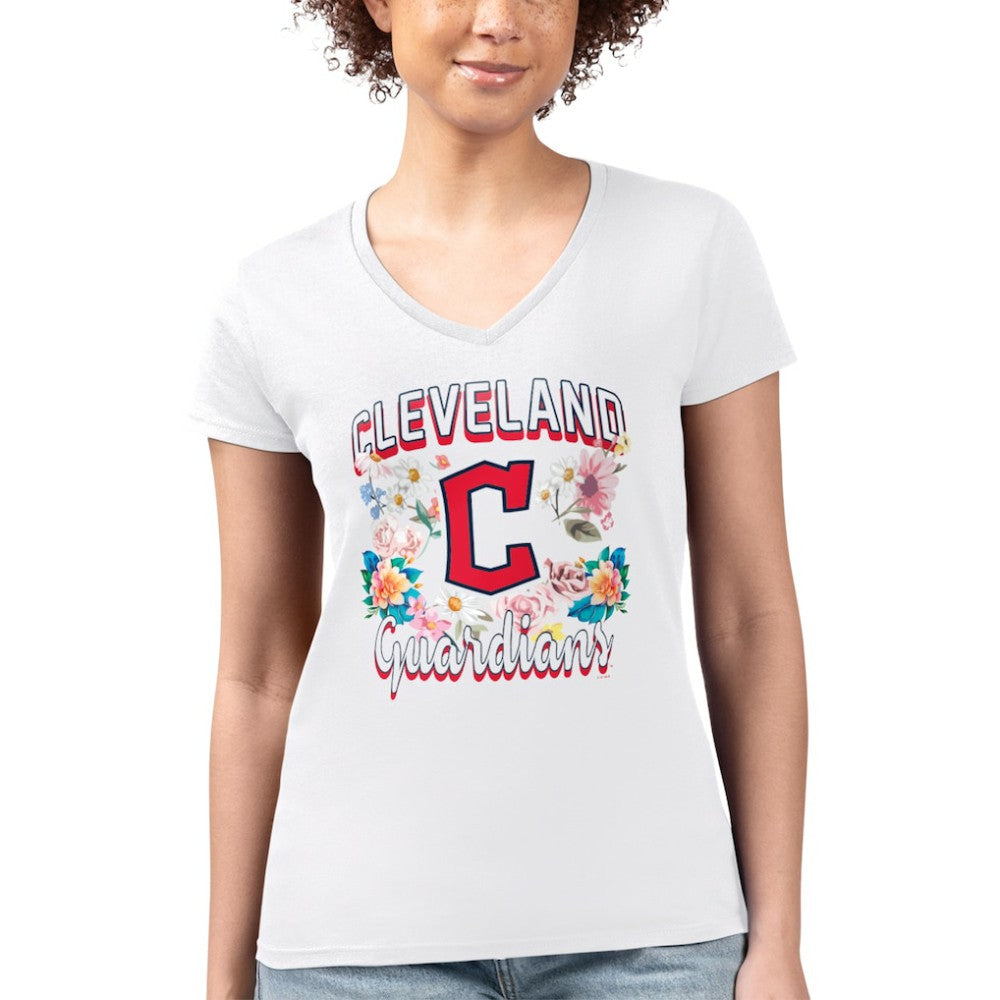 Cleveland Guardians G-III 4Her by Carl Banks Women's Super-Slim Fit Lightweight Flowers Graphic V-Neck T-Shirt - MLB