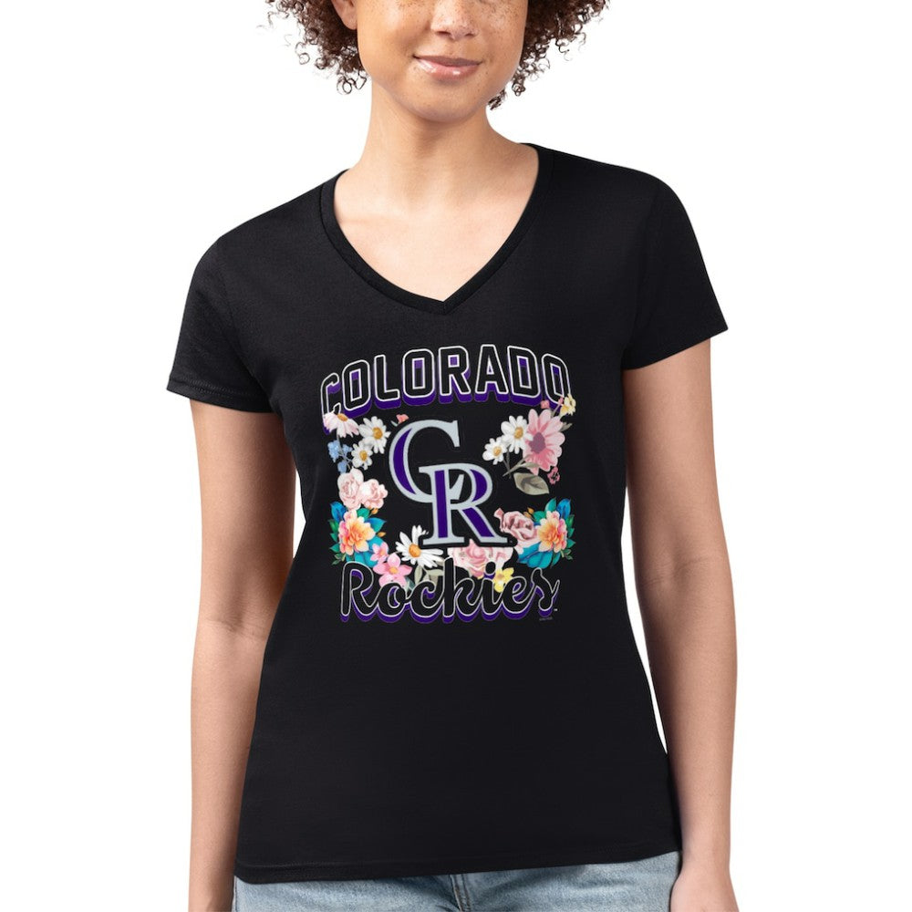 Colorado Rockies G-III 4Her by Carl Banks Women's Super-Slim Fit Lightweight Flowers Graphic V-Neck T-Shirt - MLB