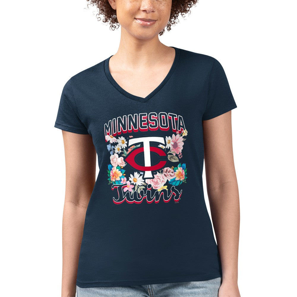Minnesota Twins G-III 4Her by Carl Banks Women's Super-Slim Fit Lightweight Flowers Graphic V-Neck T-Shirt - MLB