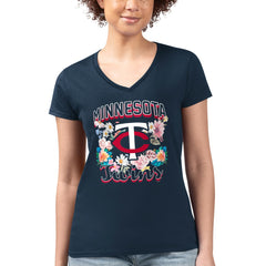 Minnesota Twins G-III 4Her by Carl Banks Women's Super-Slim Fit Lightweight Flowers Graphic V-Neck T-Shirt - MLB