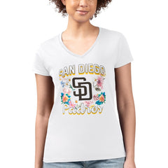 San Diego Padres G-III 4Her by Carl Banks Women's Super-Slim Fit Lightweight Flowers Graphic V-Neck T-Shirt - MLB