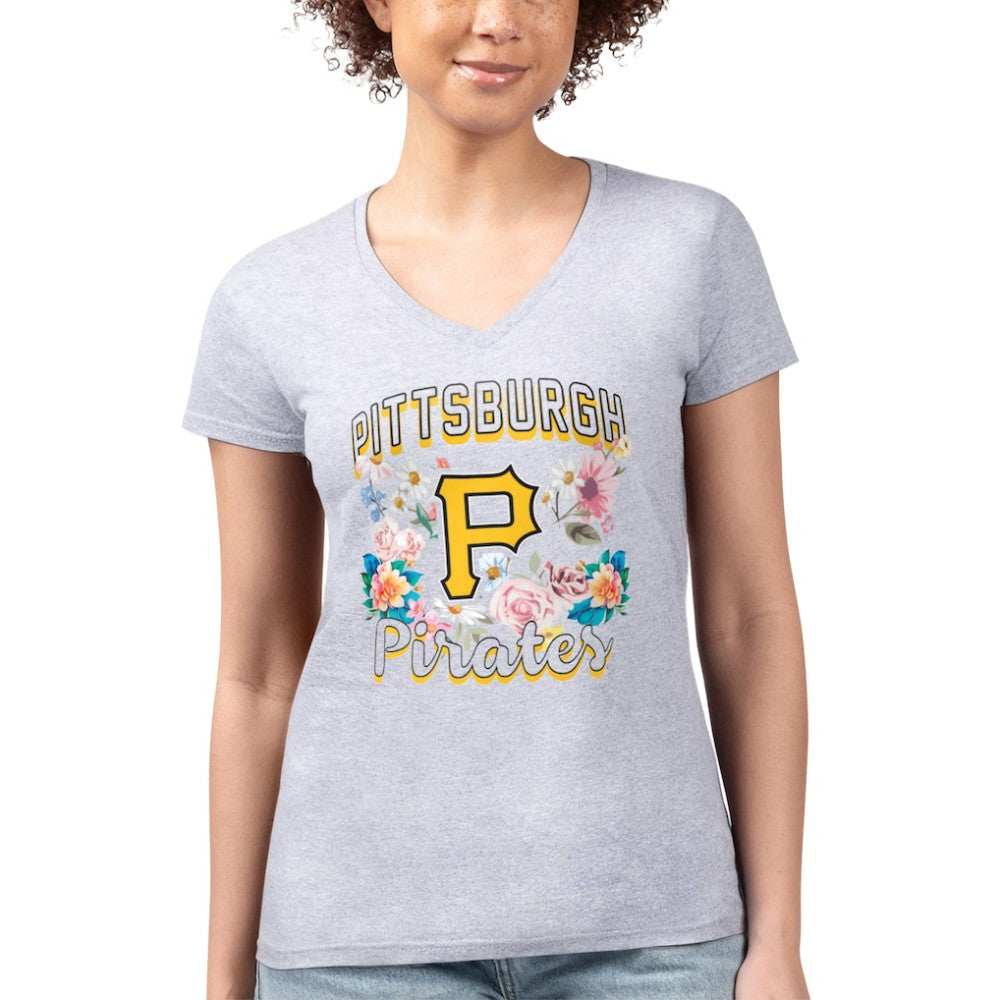 Pittsburgh Pirates G-III 4Her by Carl Banks Women's Super-Slim Fit Lightweight Flowers Graphic V-Neck T-Shirt - MLB