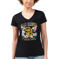 San Diego Padres G-III 4Her by Carl Banks Women's Super-Slim Fit Lightweight Flowers Graphic V-Neck T-Shirt - MLB