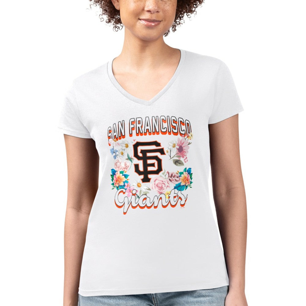 San Francisco Giants G-III 4Her by Carl Banks Women's Super-Slim Fit Lightweight Flowers Graphic V-Neck T-Shirt - MLB