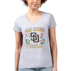San Diego Padres G-III 4Her by Carl Banks Women's Super-Slim Fit Lightweight Flowers Graphic V-Neck T-Shirt - MLB