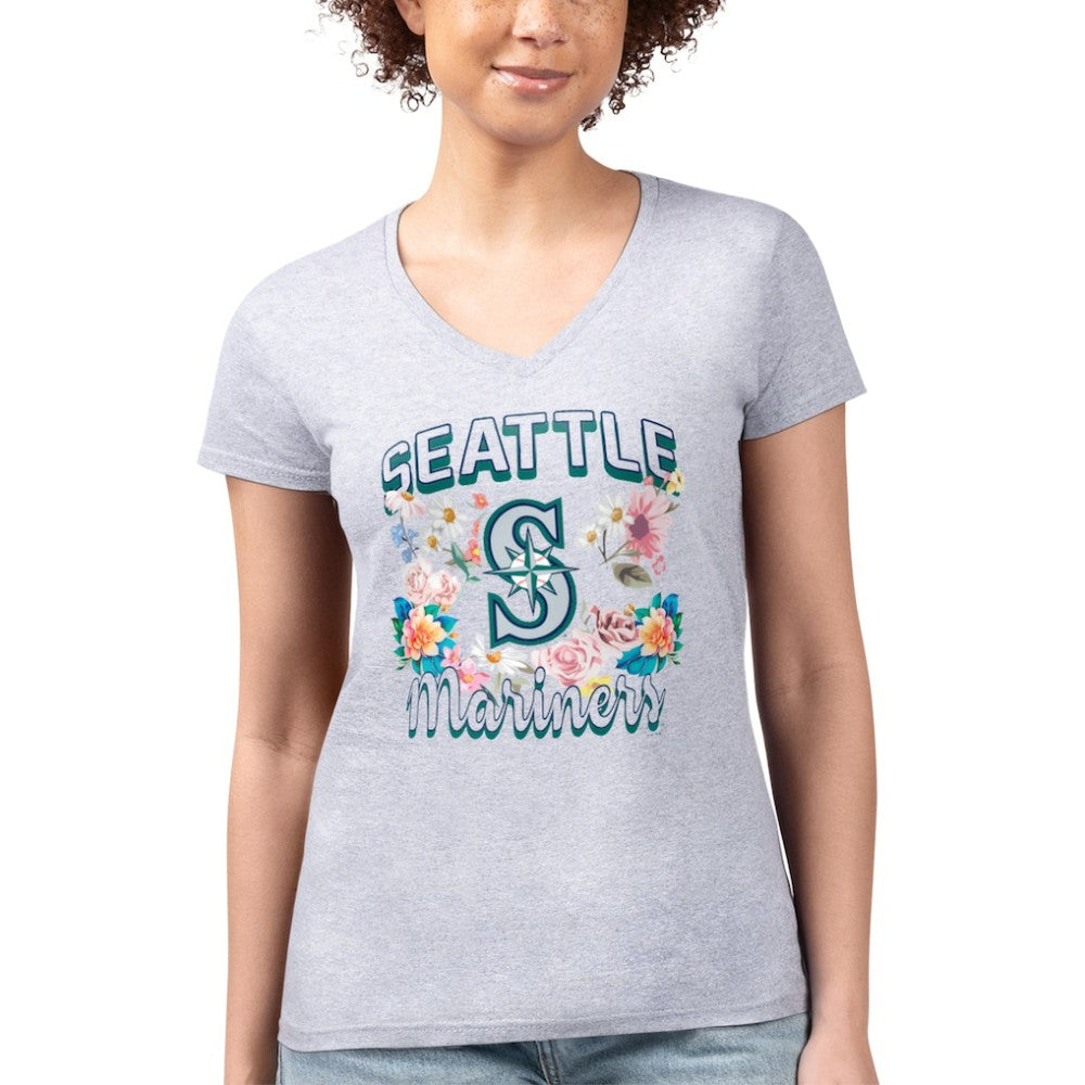 Seattle Mariners G-III 4Her by Carl Banks Women's Super-Slim Fit Lightweight Flowers Graphic V-Neck T-Shirt - MLB