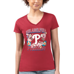 Philadelphia Phillies G-III 4Her by Carl Banks Women's Super-Slim Fit Lightweight Flowers Graphic V-Neck T-Shirt - MLB