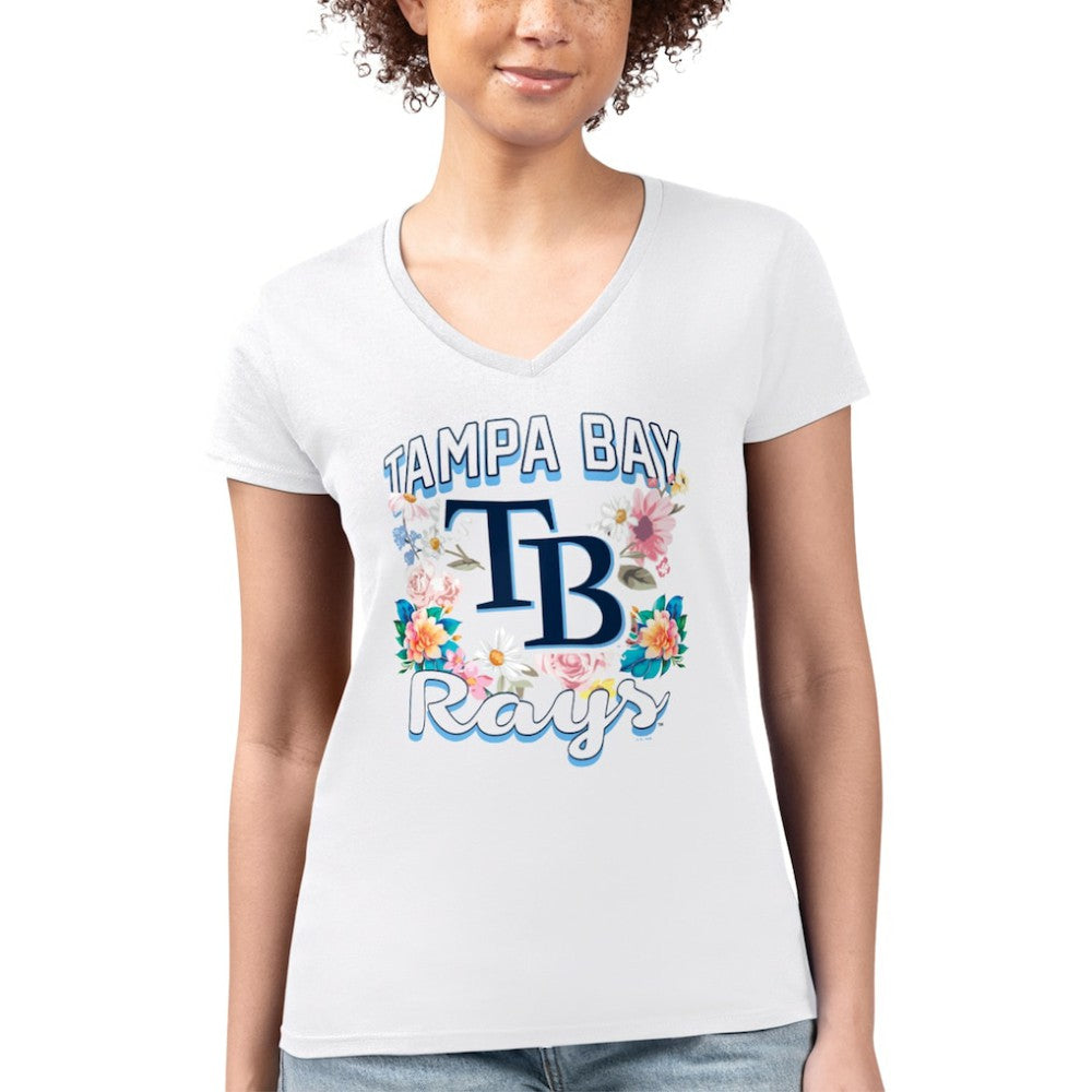 Tampa Bay Rays G-III 4Her by Carl Banks Women's Super-Slim Fit Lightweight Flowers Graphic V-Neck T-Shirt - MLB