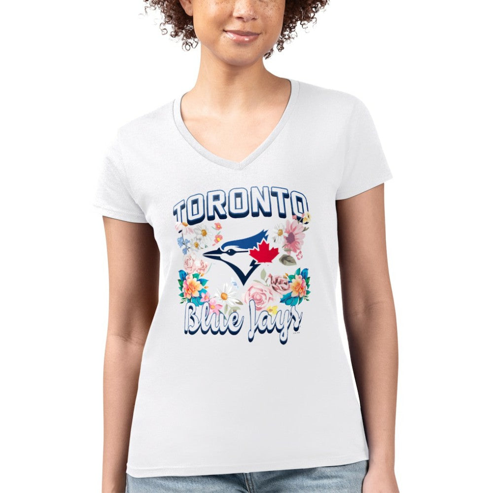 Toronto Blue Jays G-III 4Her by Carl Banks Women's Super-Slim Fit Lightweight Flowers Graphic V-Neck T-Shirt - MLB