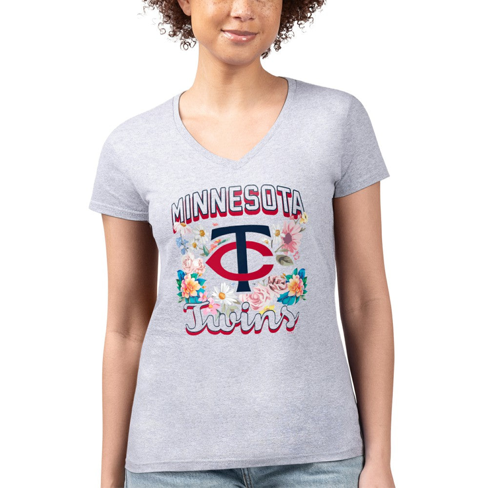 Minnesota Twins G-III 4Her by Carl Banks Women's Super-Slim Fit Lightweight Flowers Graphic V-Neck T-Shirt - MLB