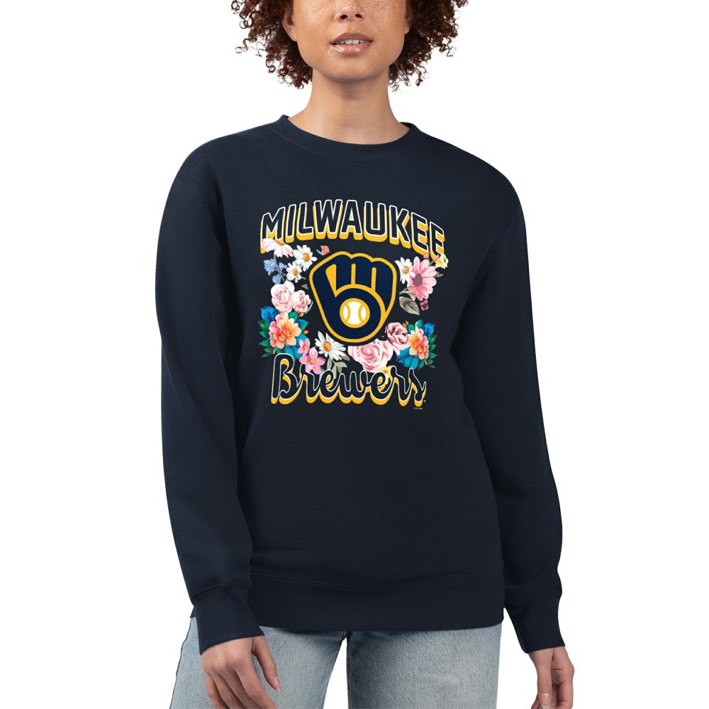 Milwaukee Brewers G-III 4Her by Carl Banks Women's Flowers Graphic Pullover Sweatshirt - MLB