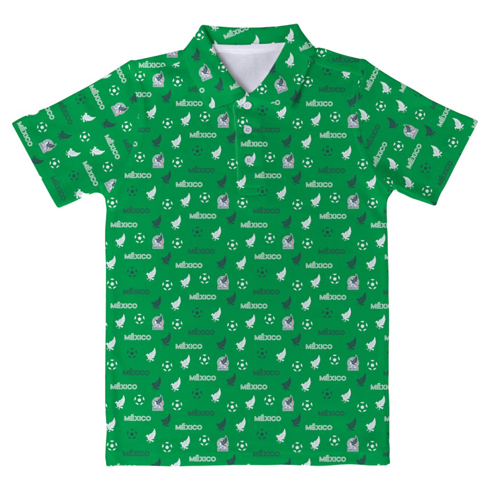 Mexico National Team Vive La Fete Youth All-Over Print Polo Green - FIFA World CUP