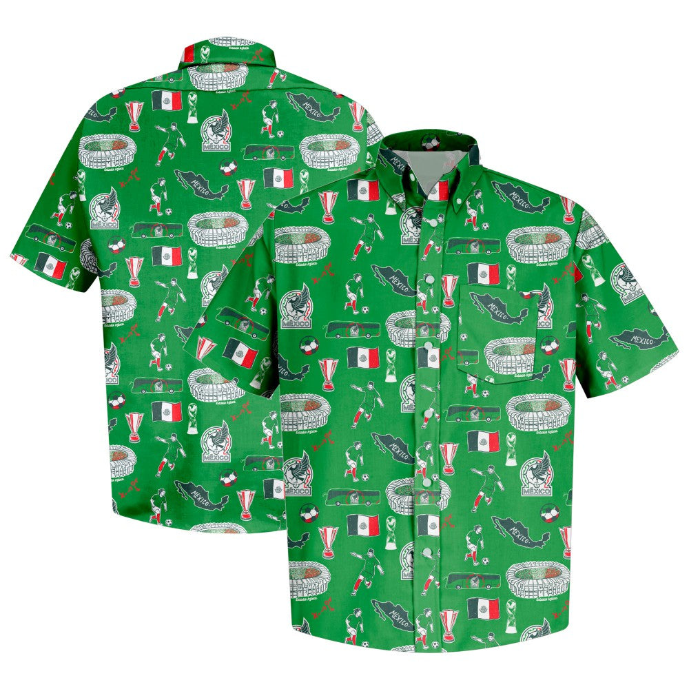 Mexico National Team Vive La Fete Impressions Artwork Button-Down Shirt Green - FIFA World CUP