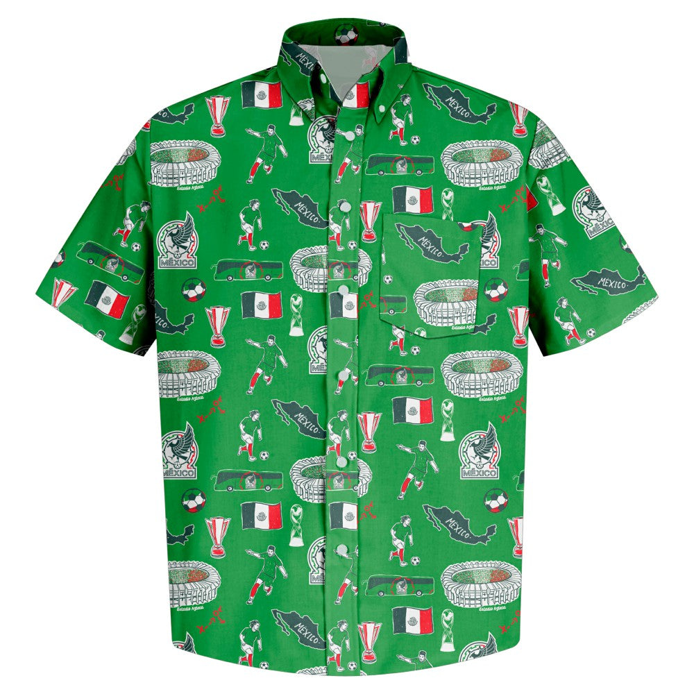 Mexico National Team Vive La Fete Impressions Artwork Button-Down Shirt Green - FIFA World CUP
