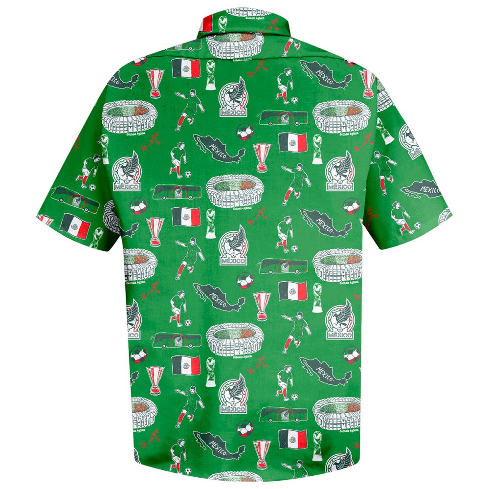 Mexico National Team Vive La Fete Impressions Artwork Button-Down Shirt Green - FIFA World CUP
