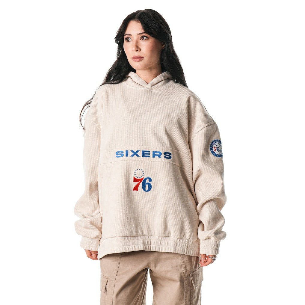 Philadelphia 76ers The Wild Collective Unisex Corduroy Tri-Blend Pullover Hoodie Cream - NBA
