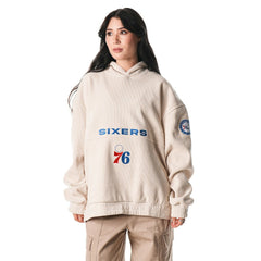 Philadelphia 76ers The Wild Collective Unisex Corduroy Tri-Blend Pullover Hoodie Cream - NBA