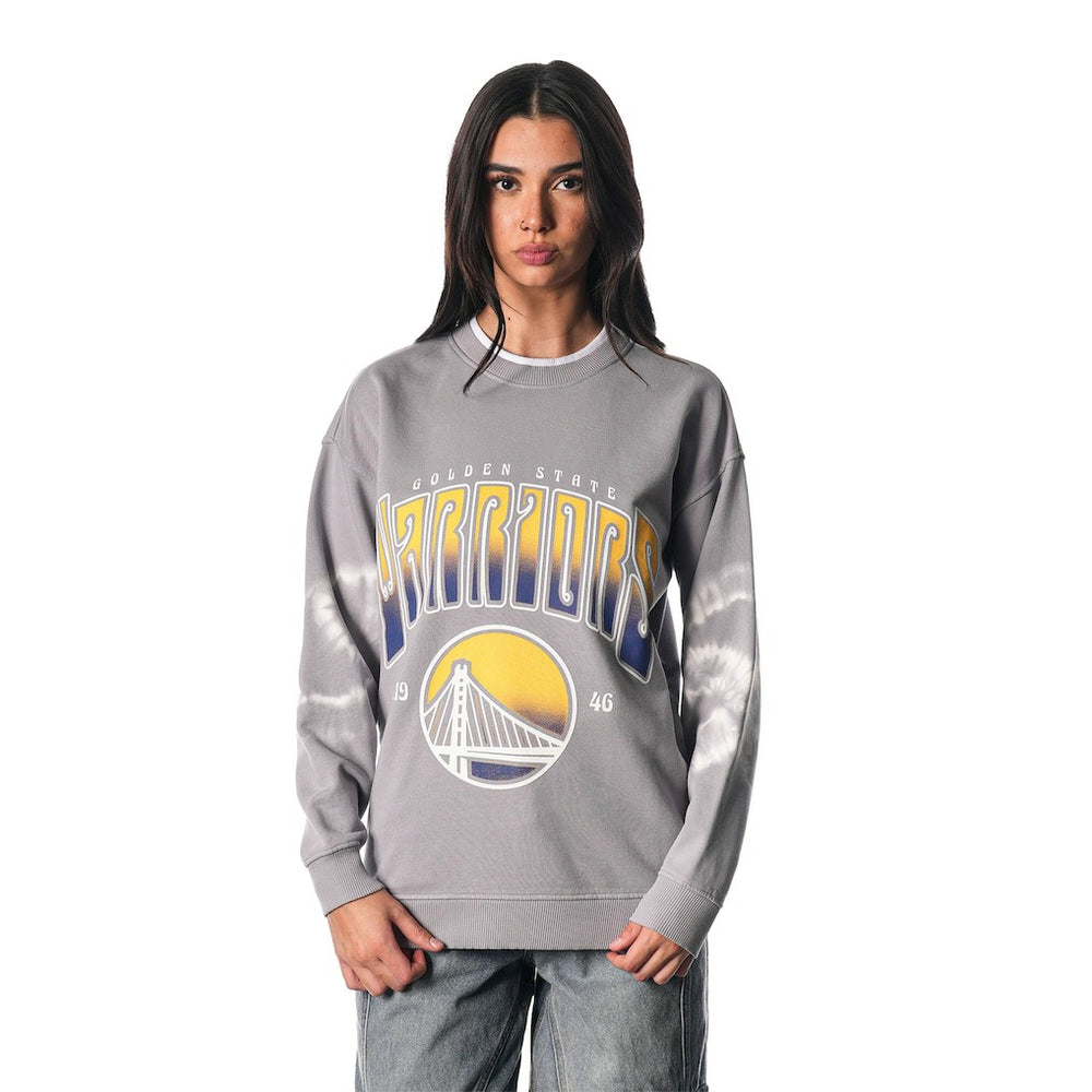 Golden State Warriors The Wild Collective Women's Bleached Tie-Dye Pullover Sweatshirt Heather Gray - NBA