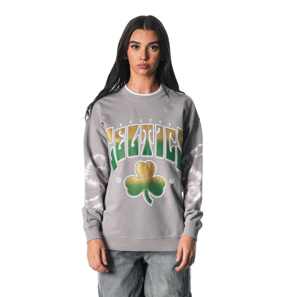 Boston Celtics The Wild Collective Women's Bleached Tie-Dye Pullover Sweatshirt Heather Gray - NBA