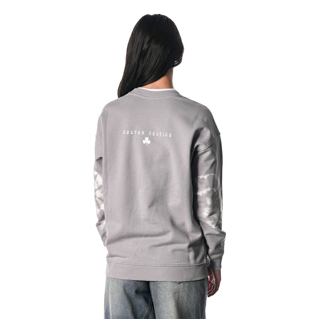 Boston Celtics The Wild Collective Women's Bleached Tie-Dye Pullover Sweatshirt Heather Gray - NBA
