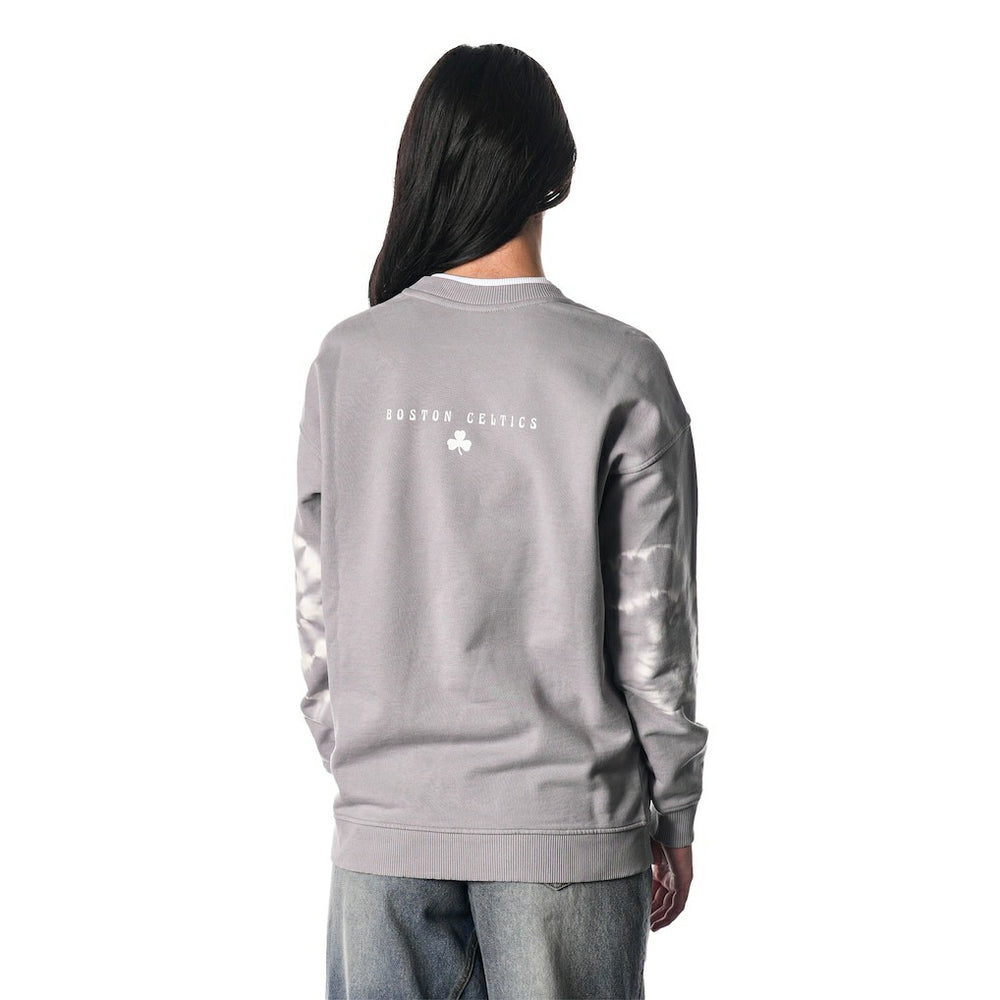 Boston Celtics The Wild Collective Women's Bleached Tie-Dye Pullover Sweatshirt Heather Gray - NBA