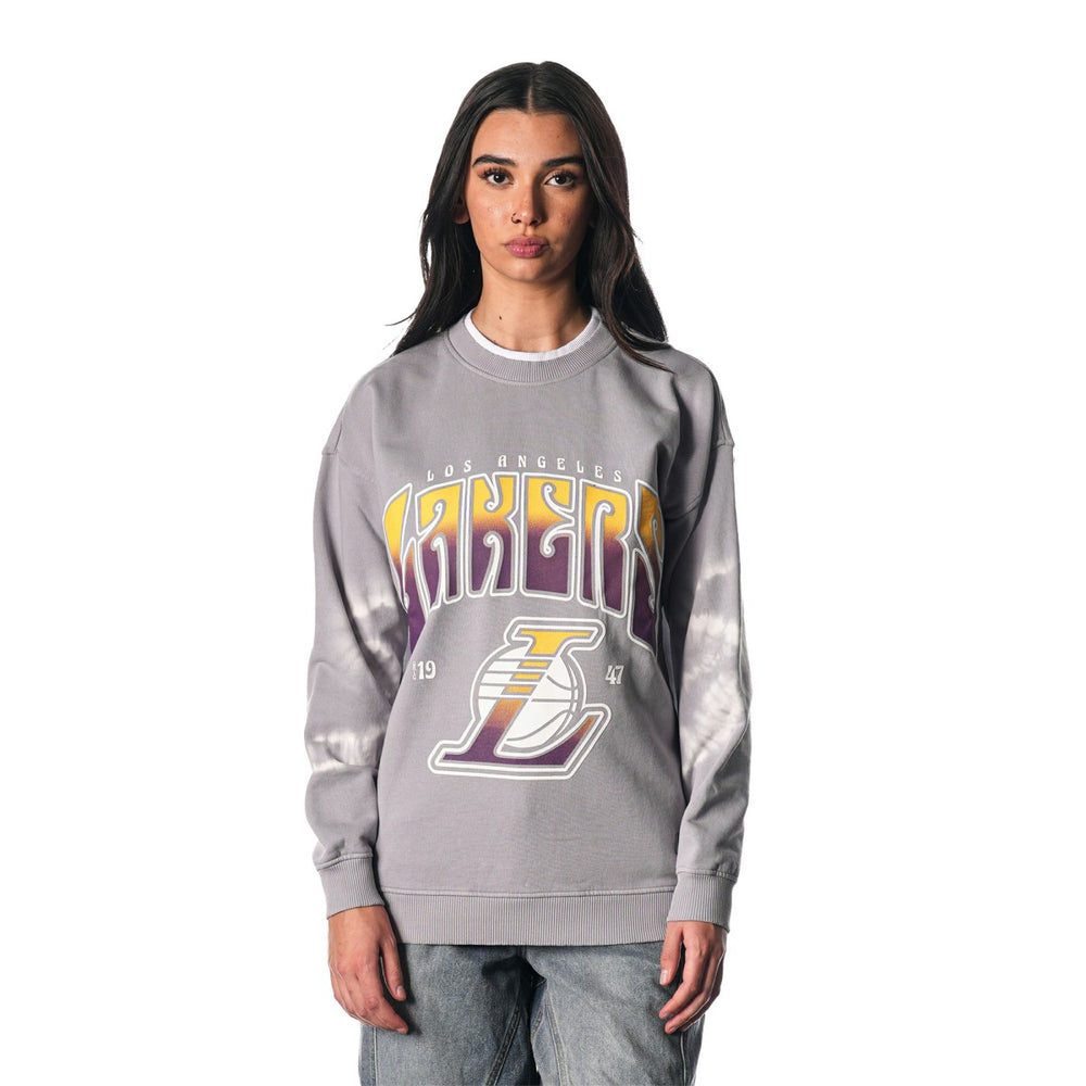 Los Angeles Lakers The Wild Collective Women's Bleached Tie-Dye Pullover Sweatshirt Heather Gray - NBA