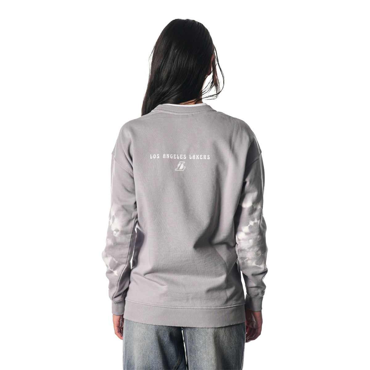 Los Angeles Lakers The Wild Collective Women's Bleached Tie-Dye Pullover Sweatshirt Heather Gray - NBA