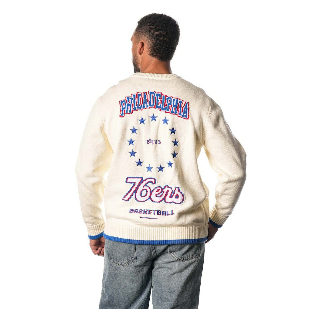 Philadelphia 76ers The Wild Collective Unisex Jacquard Knit Pullover Sweater Cream - NBA