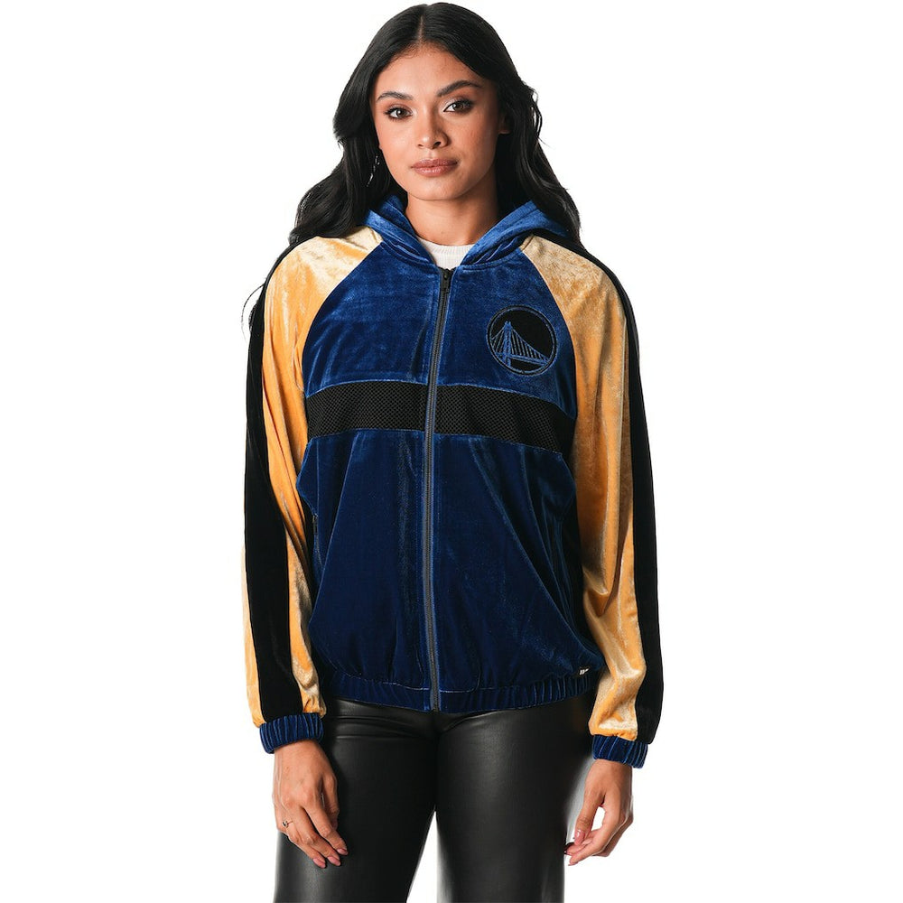 Golden State Warriors The Wild Collective Women's Velour Full-Zip Track Jacket Hoodie Blue - NBA