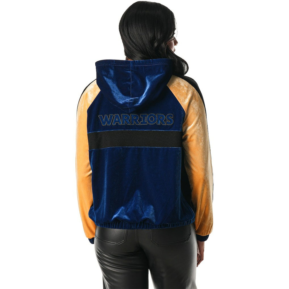 Golden State Warriors The Wild Collective Women's Velour Full-Zip Track Jacket Hoodie Blue - NBA