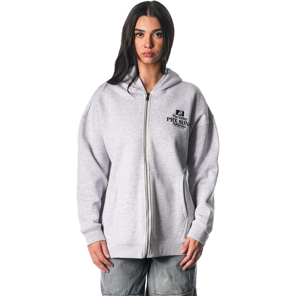 Phoenix Suns The Wild Collective Unisex Full-Zip Floral Hoodie Heather Gray - NBA
