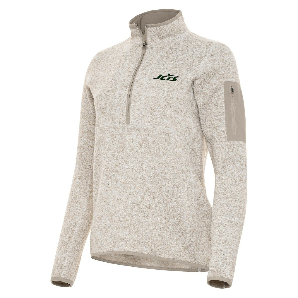 New York Jets Antigua Women's Fortune Half-Zip Jacket Oatmeal | NFL