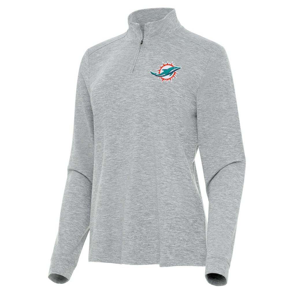 Miami Dolphins Antigua Women's Mentor Quarter-Zip Jacket Heather Gray | NFL