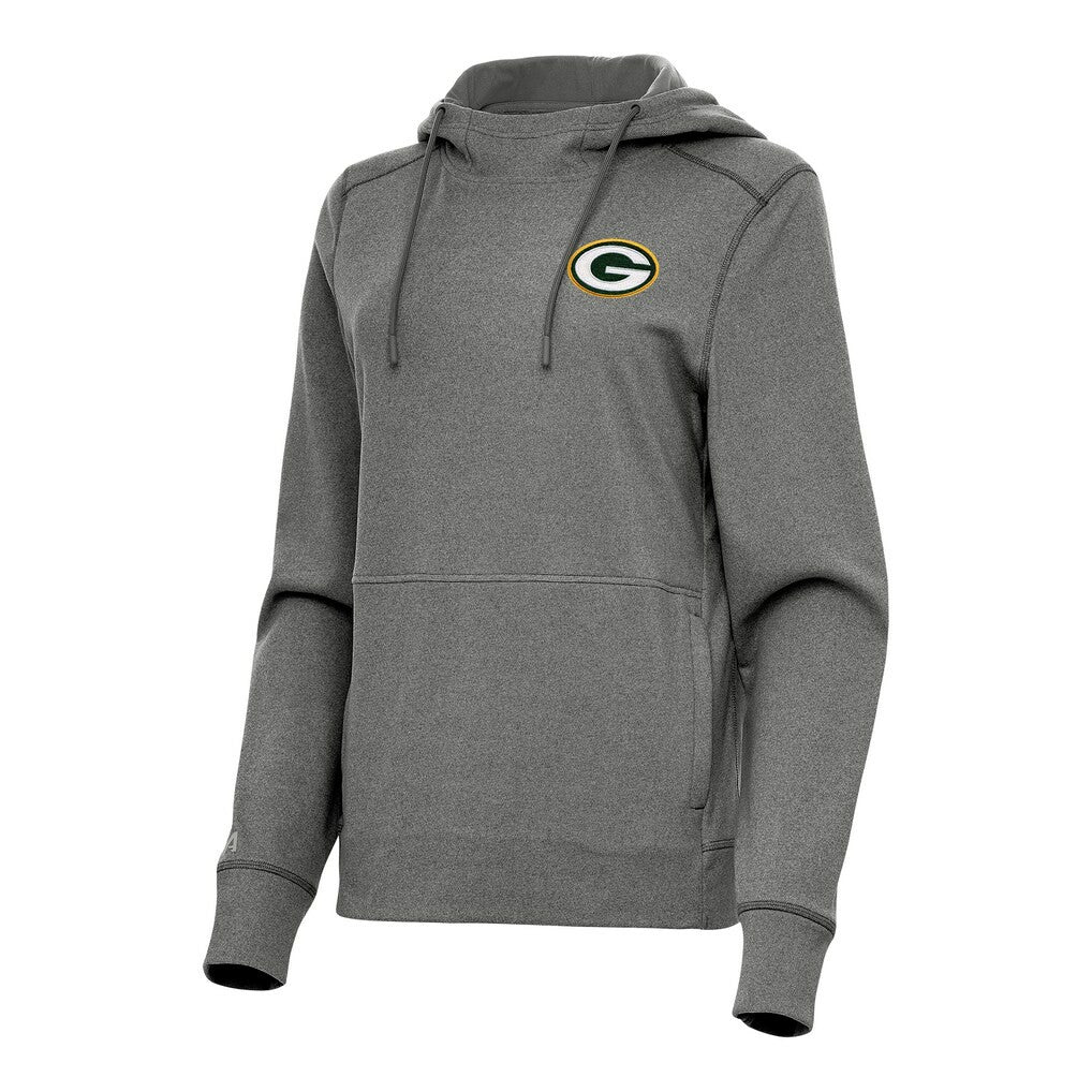 Green Bay Packers Antigua Women's Justice Pullover Hoodie Heather Black | NFL