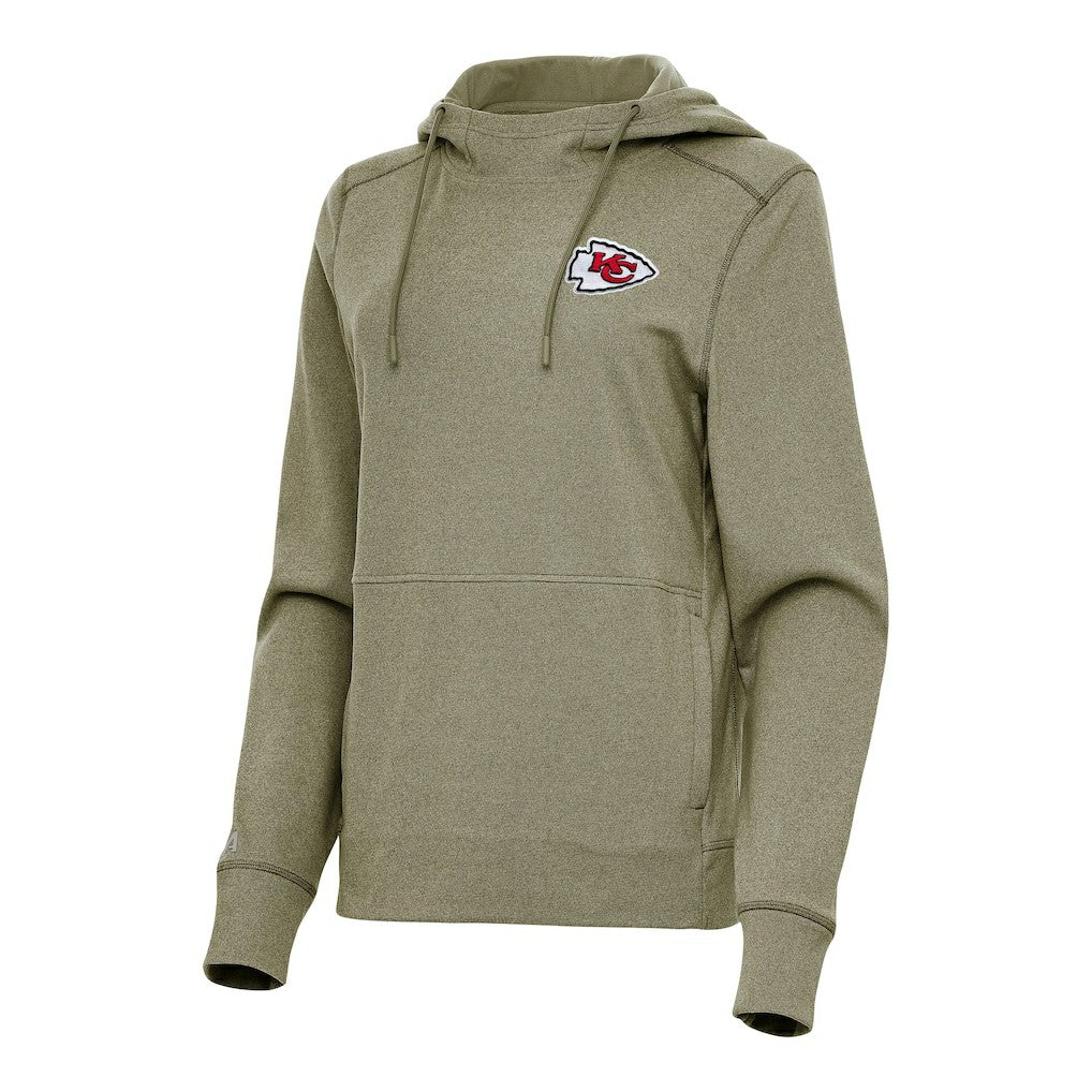 Kansas City Chiefs Antigua Women's Justice Pullover Hoodie Heather Olive | NFL
