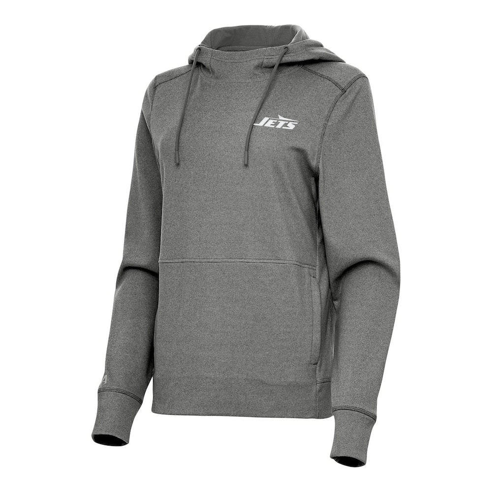 New York Jets Antigua Women's Justice Pullover Hoodie Heather Black | NFL