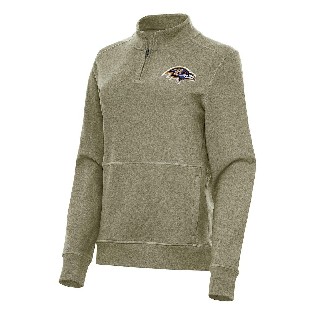 Baltimore Ravens Antigua Women's Crush Quarter-Zip Jacket Heather Olive | NFL