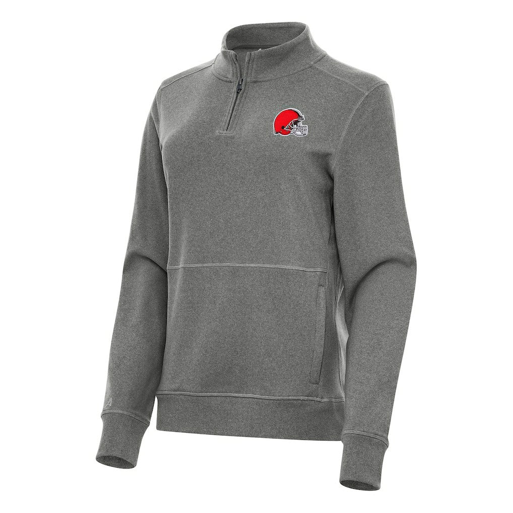 Cleveland Browns Antigua Women's Crush Quarter-Zip Jacket Heather Black | NFL