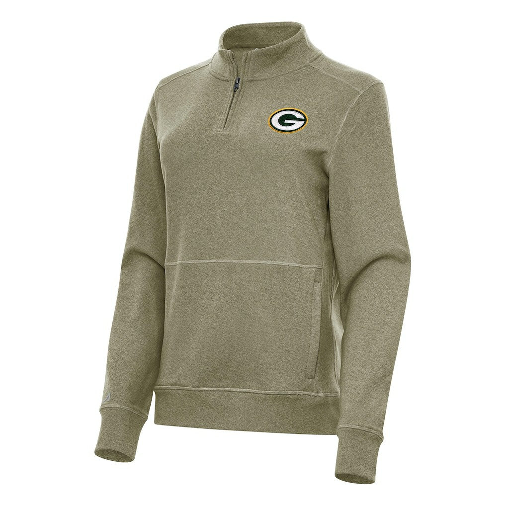 Green Bay Packers Antigua Women's Crush Quarter-Zip Jacket Heather Olive | NFL