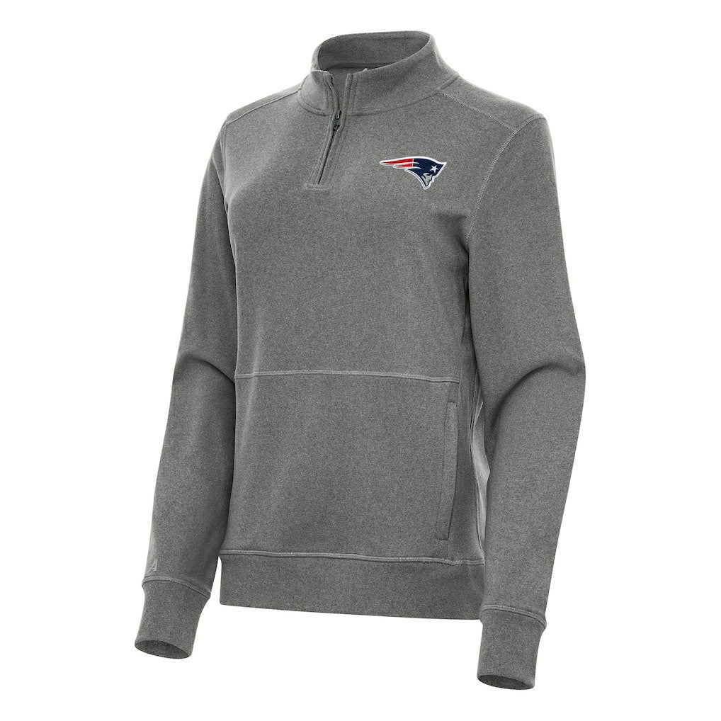 New England Patriots Antigua Women's Crush Quarter-Zip Jacket Heather Black | NFL
