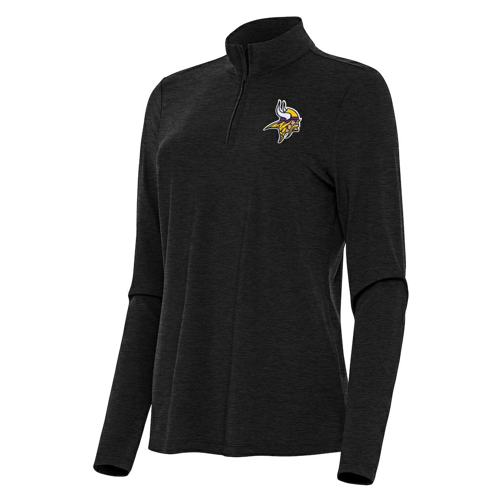 Minnesota Vikings Antigua Women's Bright Quarter-Zip Sweatshirt Heather Black | NFL