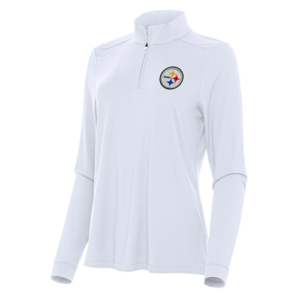 Pittsburgh Steelers Antigua Women's Intent Quarter-Zip Sweatshirt White | NFL