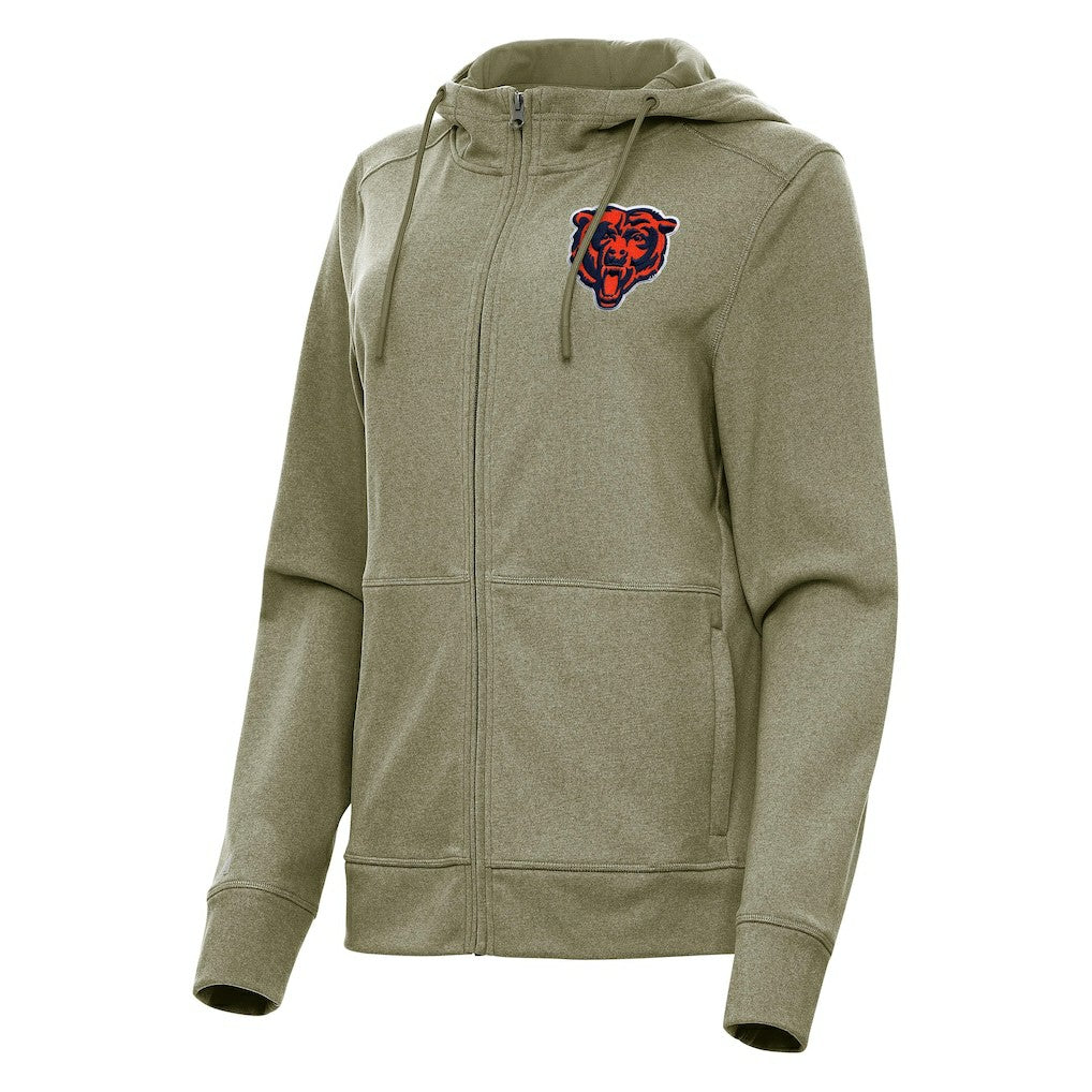 Chicago Bears Antigua Women's Seeker Full-Zip Hoodie Jacket Heather Olive | NFL